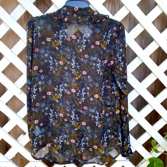 👚Cabi Floret Black Floral Ruffle Collar Button Long Sleeve Blouse Sz Small NWOT - Picture 3 of 10